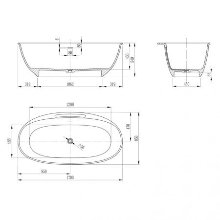 Ванна из искусственного камня Abber Stein AS9631 170х85 отдельностоящая овальная