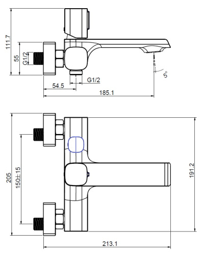 Смеситель для ванны Creavit AL2500S настенный черный - фото 2