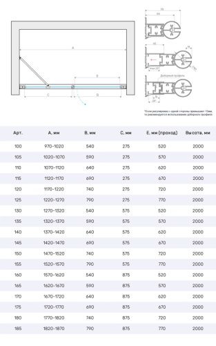 Душевая дверь Vegas-Glass EP-F-2 NOVO EP-F-2 NOVO h2000 100 01 07 L 100х200 стекло тонированное профиль белый - фото 5