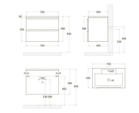 Тумба под раковину Art&Max BIANCHI AM-Bianchi-750-2C-SO-BL 80х50 подвесная цвет белый