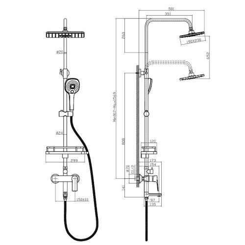 Душевая стойка Rossinka RS27 RS27-46 настенная цвет хром - фото 2