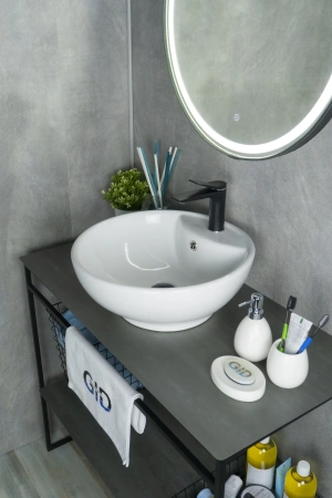 Раковина керамическая Gid Esfera 51101 50х50 накладная цвет белый 1 отверстие под смеситель