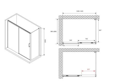 Душевой уголок Abber Komfort AG93140B-S102B 140х100 стекло прозрачное профиль черный без поддона