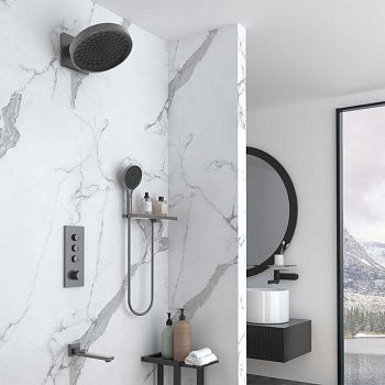 Душевая система Vincea VSFW-433TI3RGM встраиваемая в стену цвет вороненая сталь с термостатом