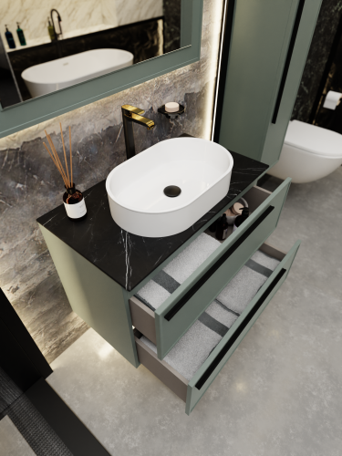 Тумба со столешницей La Fenice ELBA TWIN NFNC-01-ELB-G-90-2-3-GB 90х62х49 подвесная цвет серый/зелёный - фото 3