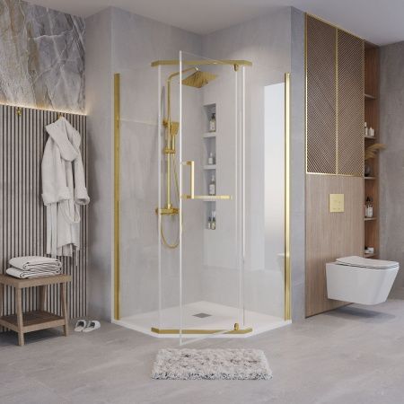 Душевой уголок Grossman Pragma 302.K33.03.1010.32.00 100х100 стекло прозрачное профиль золото без поддона