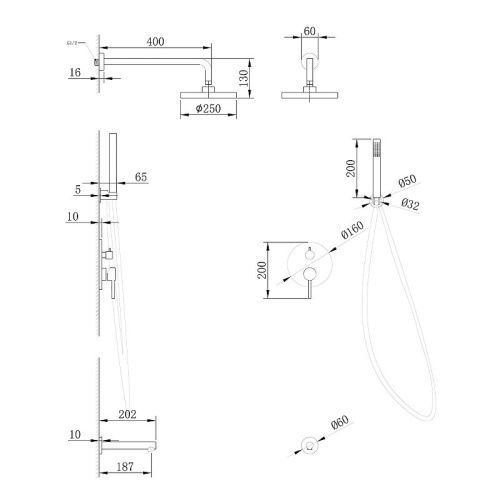 Душевая система ABBER AF8817B встраиваемая в стену с термостатом - фото 3