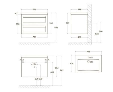 Тумба под раковину Art&Max PLATINO AM-Platino-750-2C-SO-CM 80х50 подвесная цвет коричневый