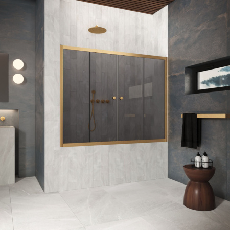 Душевая шторка на ванну Vegas-Glass Z2V Protec Z2V Protec 175 03 07 175х140 стекло тонированное профиль золото матовое ориентация универсальная