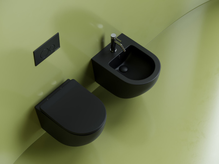 Унитаз подвесной Ceramica Nova UNO CN11001MB черный матовый с сиденьем микролифт безободковый душевой смыв Унитаз подвесной Ceramica Nova UNO CN11001MB черный матовый с сиденьем микролифт безободковый душевой смыв