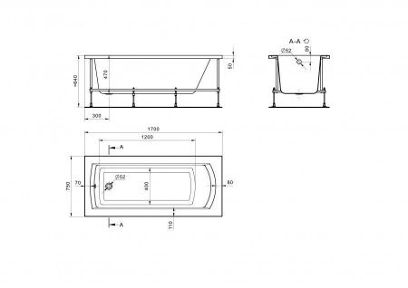 Ванна акриловая Santek Монако XL 1WH111980 170х75 пристенная прямоугольная без каркаса