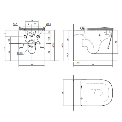 Чаша унитаза подвесная Antonio Lupi Sanitary KOMODO3 цвет белый матовый без сиденья безободковая - фото 2