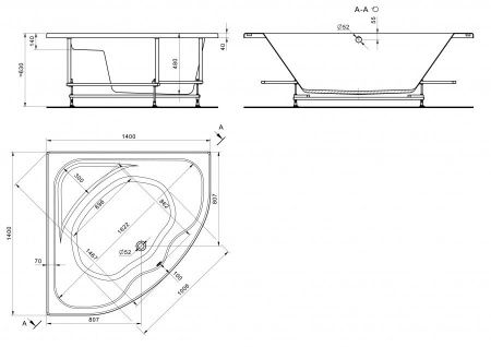 Ванна акриловая Santek Мелвилл 1WH302402 140х140 угловая четверть круга без каркаса