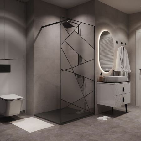 Душевая перегородка Niagara Nova NG-680-12BLACK 120х195 стекло с рисунком профиль черный