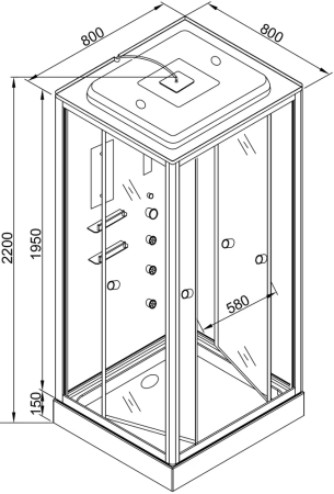 Душевая кабина AvaCan V8015 80х80 квадратная с крышей ориентация универсальная