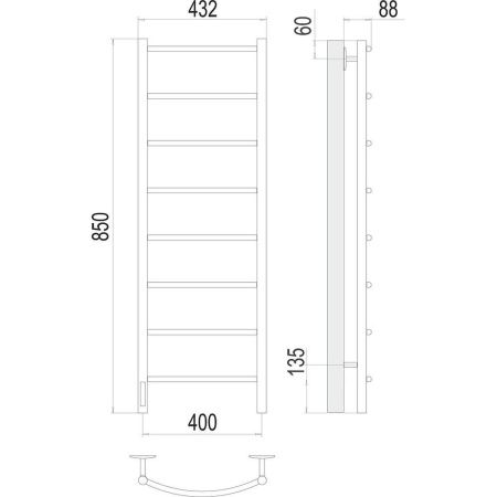 Полотенцесушитель электрический Terminus 4670078531353 45х85 хром