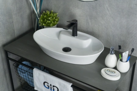 Раковина керамическая Gid Lago 51142 60х40 накладная цвет белый 1 отверстие под смеситель