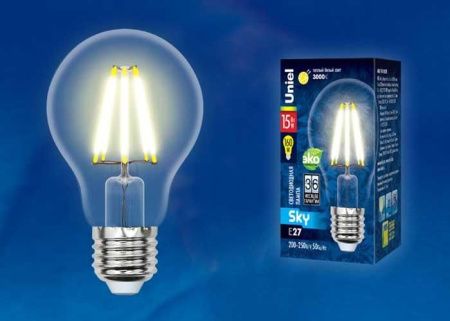 Лампа светодиодная филаментная Uniel LED-A60 LED-A60-12W/4000K/E27/CL PLS02WH картон