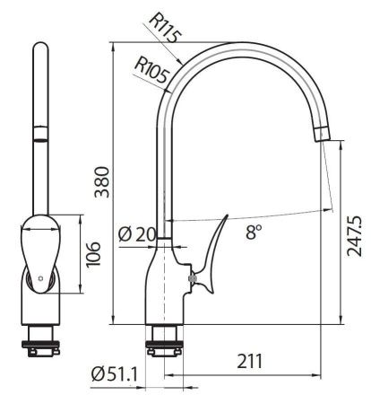 Смеситель для кухни Creavit FG8501 на мойку хром