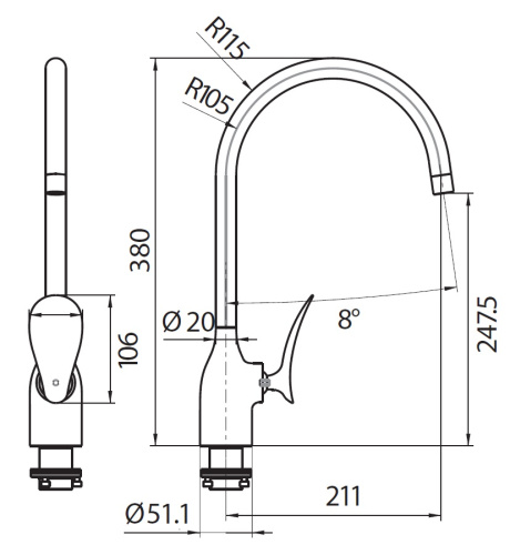 Смеситель для кухни Creavit FG8501 на мойку хром - фото 2
