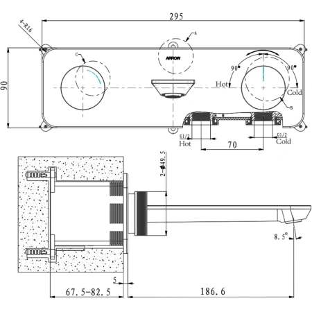 Смеситель для раковины Arrow ARM23872CP встраиваемый в стену хром