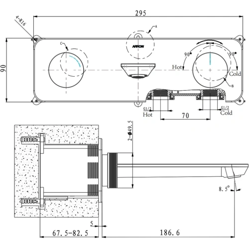 Смеситель Arrow ARM23872CP встраиваемый в стену хром - фото 5