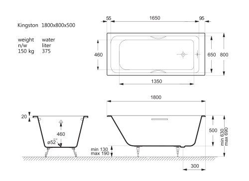 Ванна чугунная Vinsent Veron Kingston VKN1808050H/E60327CH 180х80 пристенная прямоугольная с ножками с ручками - фото 4