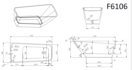 Ванна акриловая Frank 12518 170х80 отдельностоящая прямоугольная с ножками