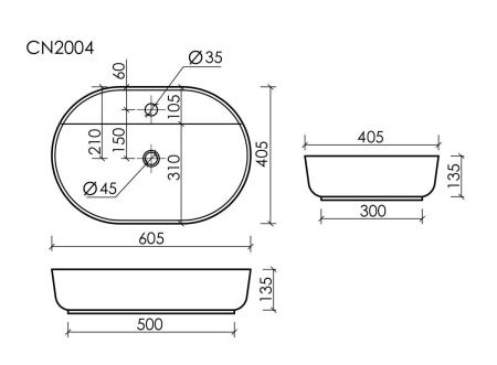 Раковина из сантехнического фарфора Ceramica Nova MODO CN2004 60х50 накладная цвет белый 1 отверстие под смеситель