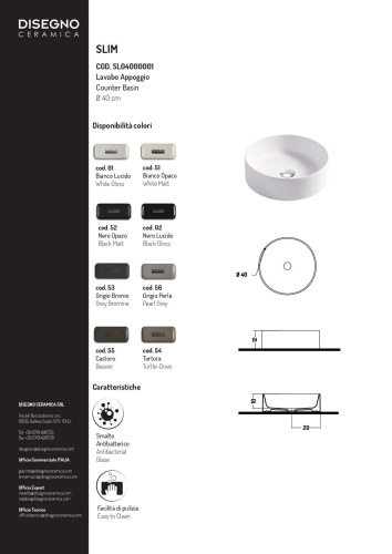 Раковина Disegno Ceramica Slim 40 см SL04000001 накладная цвет белый глянцевый - фото 2