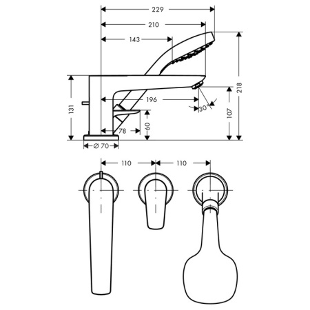 Смеситель Hansgrohe Talis E 71730000 на борт ванны хром