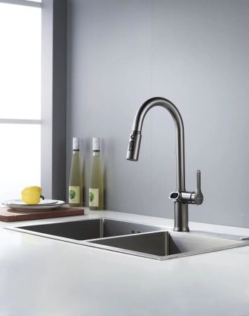 Смеситель для кухни Knotlor KN-100/GM на мойку вороненая сталь