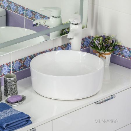 Раковина из сантехнического фарфора Melana A460-803 40х40 накладная цвет белый без отверстий под смеситель