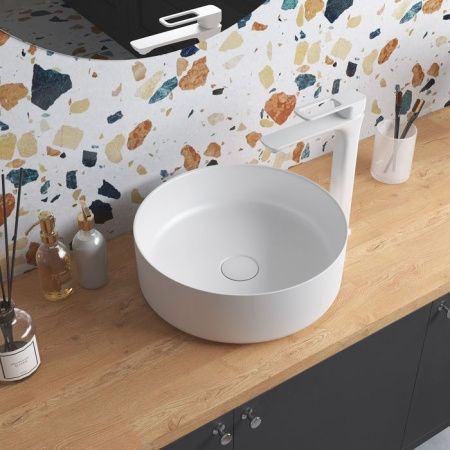 Раковина из сантехнического фарфора Iddis Ray RAYWM03i27 40х40 накладная цвет белый без отверстий под смеситель