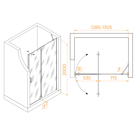 Душевая дверь RGW Hotel 350601413-24 130х200 стекло матовое профиль черный