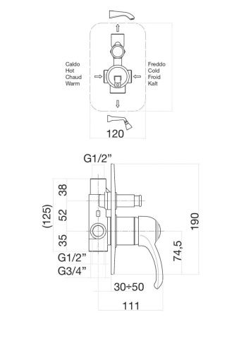 Смеситель для ванны и душа Fiore JAFAR 47CO5134 встраиваемый в стену хром/золото - фото 3