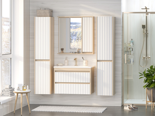 Зеркало-шкаф Brevita Balaton BAL-04080-03-01П 78х14х80 подвесной цвет белый/бежевый - фото 5 Зеркало-шкаф Brevita Balaton BAL-04080-03-01П 78х14х80 подвесной цвет белый/бежевый - фото 5