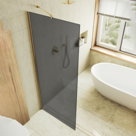 Душевая перегородка Maybah Glass MGD-1356-3ш 99х195 стекло тонированное профиль золото глянцевое