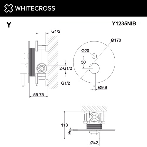 Смеситель для душа Whitecross Y brushed nickel Y1235NIB встраиваемый никель брашированный без термостата - фото 3
