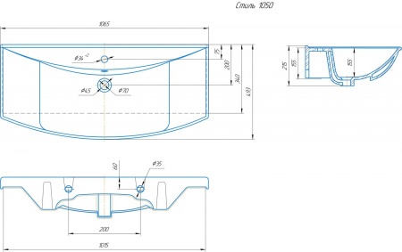 Раковина из сантехнического фарфора Kirovit Стиль 4620008197340 106х50 встраиваемая цвет белый