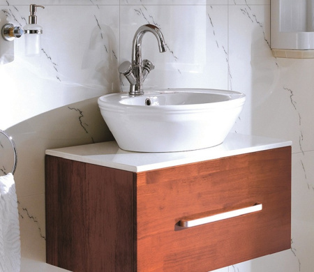 Раковина из санфаянса CeramaLux N2150 60х48 накладная цвет белый 1 отверстие под смеситель