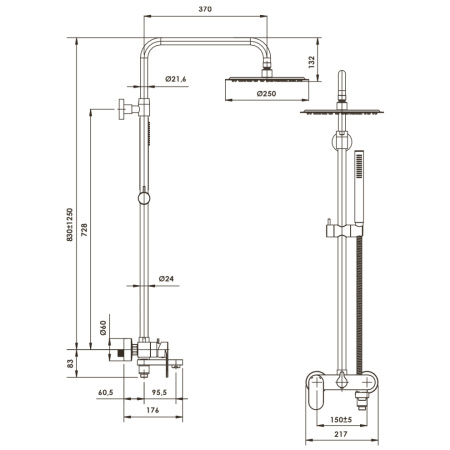 Душевая стойка WasserKRAFT A17301 настенная цвет розовое золото