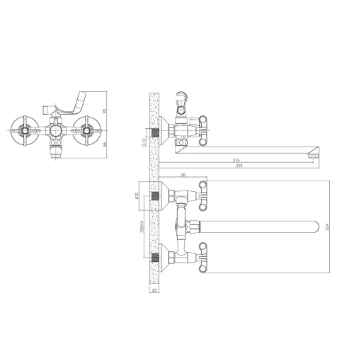 Смеситель для ванны Rossinka RS42 RS42-80 настенный хром - фото 2