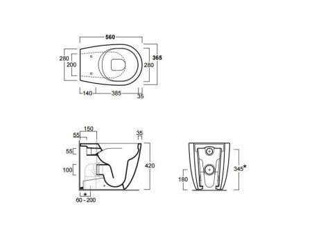 Чаша унитаза приставная Simas VI 01 nero цвет черный без сиденья безободковая душевой смыв