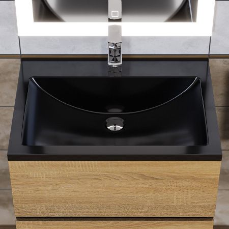 Раковина из искусственного камня Uperwood Self 4538341200 60х50 полувстраиваемая цвет черный