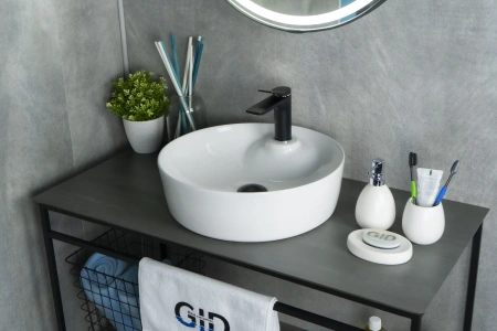 Раковина керамическая Gid Esfera 51181 40х40 накладная цвет белый 1 отверстие под смеситель