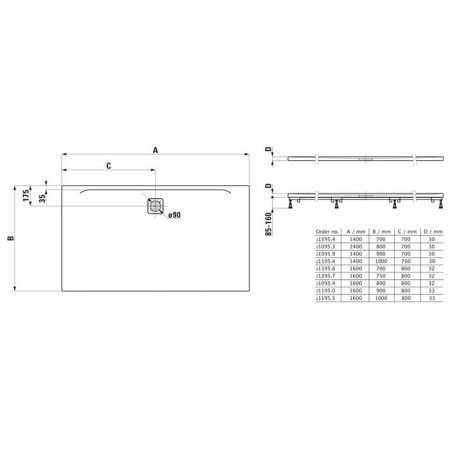 Душевой поддон из искусственного камня Laufen Pro 2.1095.3.000.000.1 140х80 белый без ножек