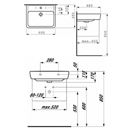 Раковина керамическая Laufen Pro 8.1895.2.000.104.1 60 см подвесная цвет белый 1 отверстие под смеситель