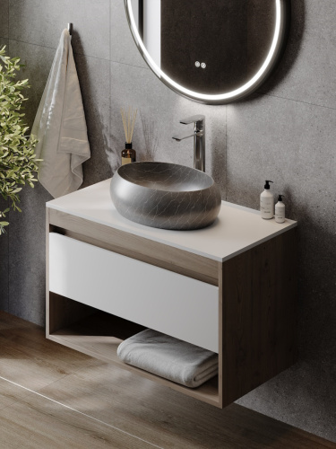 Раковина из сантехнического фарфора Teymi Laina T51303 49х34 накладная цвет серый мрамор - фото 3