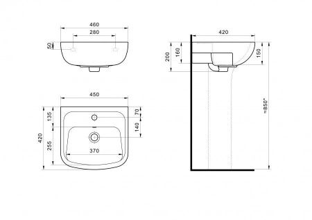 Раковина из сантехнического фарфора Santek Лонги 1WH501753 50х40 подвесная цвет белый 1 отверстие под смеситель